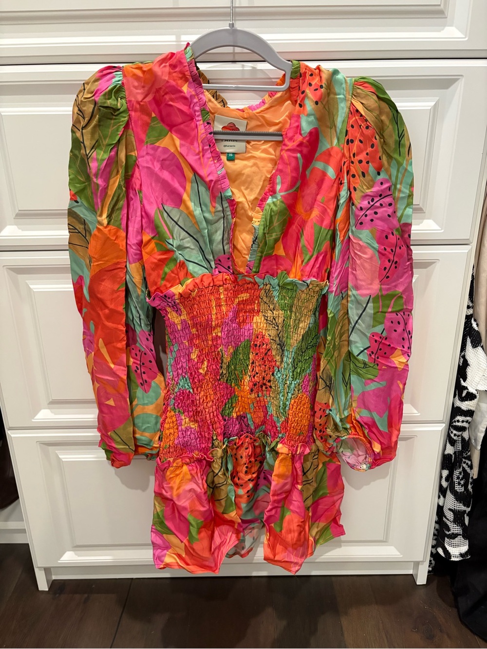 FARM Rio Pink, Orange & Green Tropical Smocked Mini Dress
